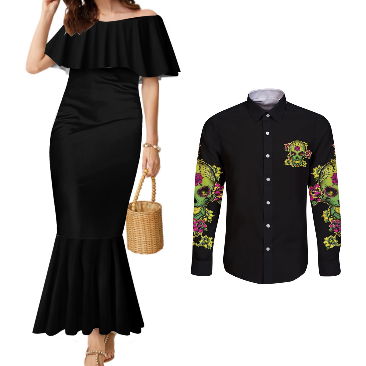 i-am-a-sweet-girl-but-if-you-p-me-o-sugar-skull-couples-matching-mermaid-dress-and-long-sleeve-button-shirt