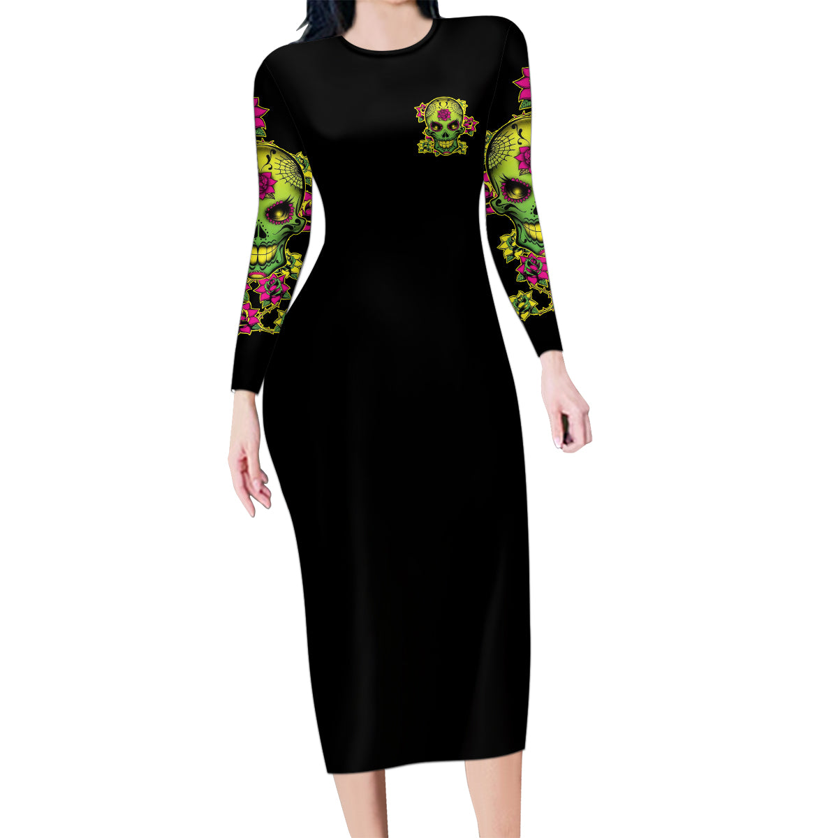 I Am A Sweet Girl But If You P Me O Sugar Skull Family Matching Long Sleeve Bodycon Dress and Hawaiian Shirt - Wonder Print Shop