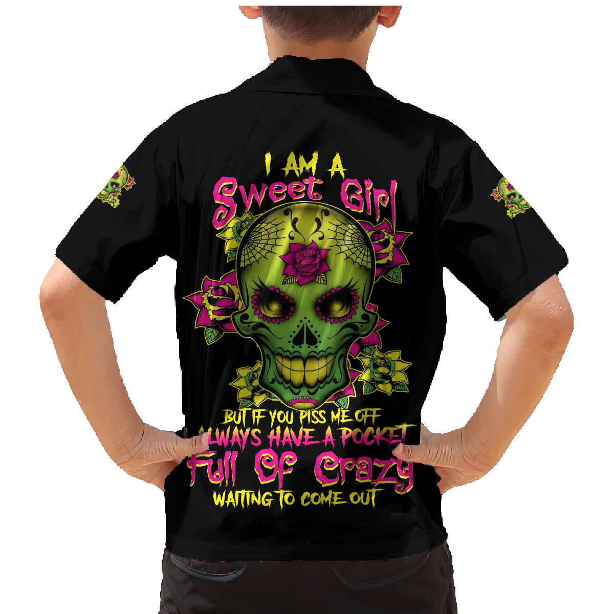 I Am A Sweet Girl But If You P Me O Sugar Skull Family Matching Mermaid Dress and Hawaiian Shirt - Wonder Print Shop