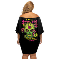 I Am A Sweet Girl But If You P Me O Sugar Skull Family Matching Off Shoulder Short Dress and Hawaiian Shirt - Wonder Print Shop