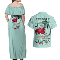 Salty Witch Mermaid Halloween Couples Matching Off Shoulder Maxi Dress and Hawaiian Shirt - Wonder Print Shop