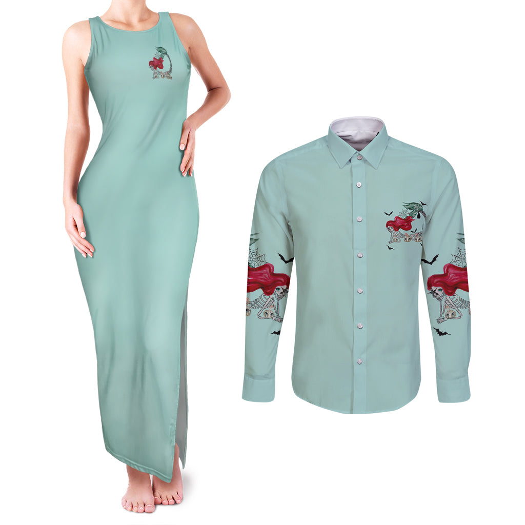 Salty Witch Mermaid Halloween Couples Matching Tank Maxi Dress and Long Sleeve Button Shirt - Wonder Print Shop