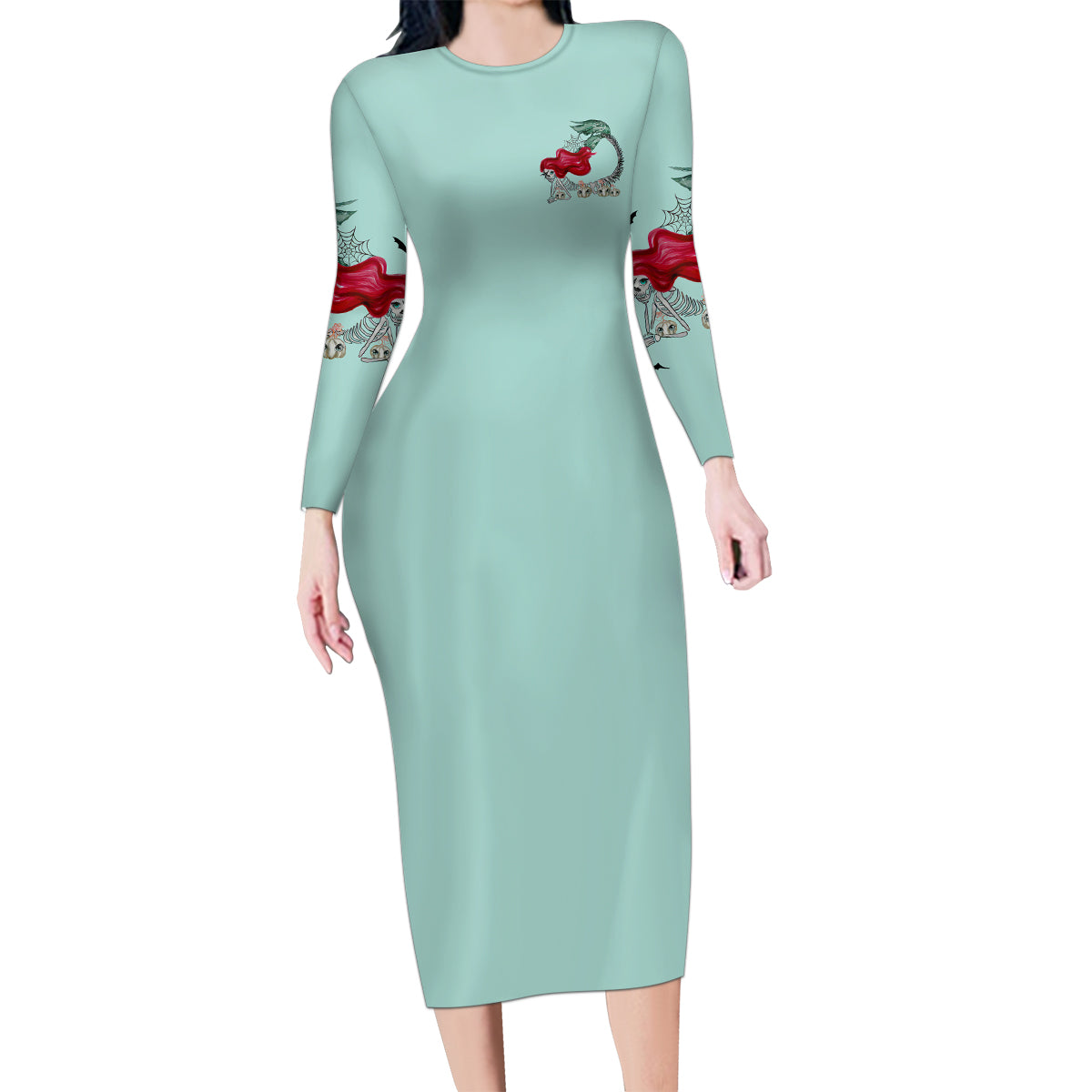 Salty Witch Mermaid Halloween Family Matching Long Sleeve Bodycon Dress and Hawaiian Shirt - Wonder Print Shop