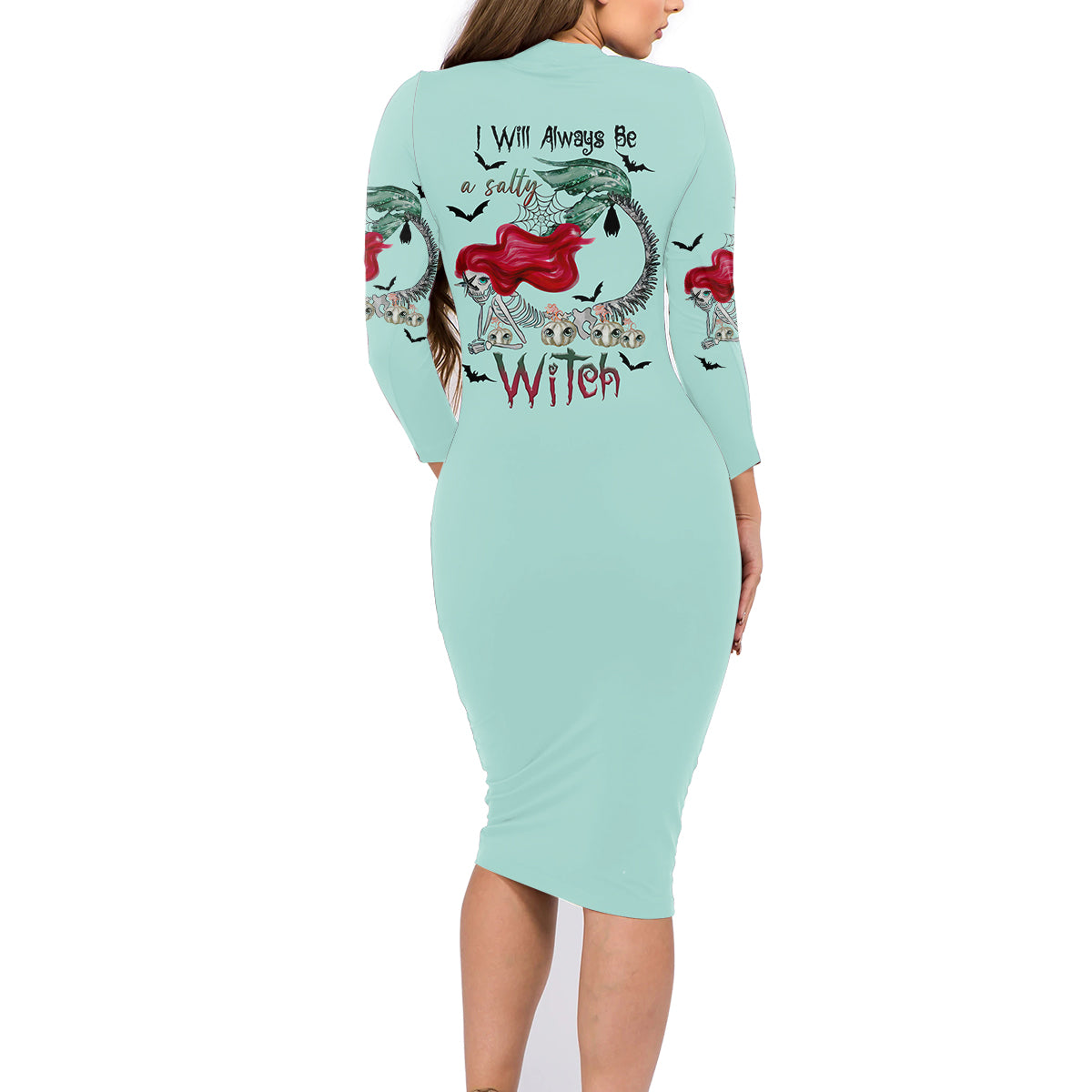 Salty Witch Mermaid Halloween Family Matching Long Sleeve Bodycon Dress and Hawaiian Shirt - Wonder Print Shop