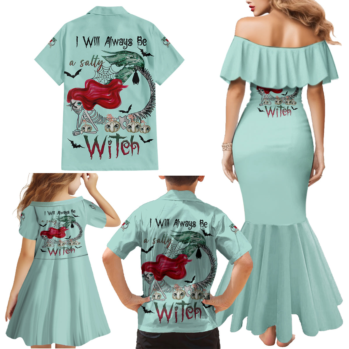 Salty Witch Mermaid Halloween Family Matching Mermaid Dress and Hawaiian Shirt - Wonder Print Shop