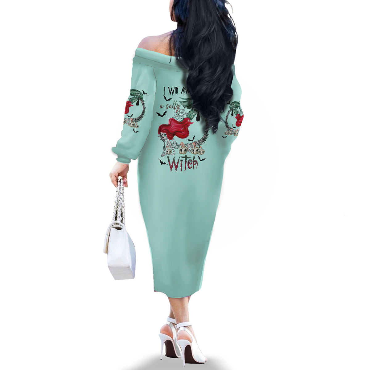 Salty Witch Mermaid Halloween Family Matching Off Shoulder Long Sleeve Dress and Hawaiian Shirt - Wonder Print Shop