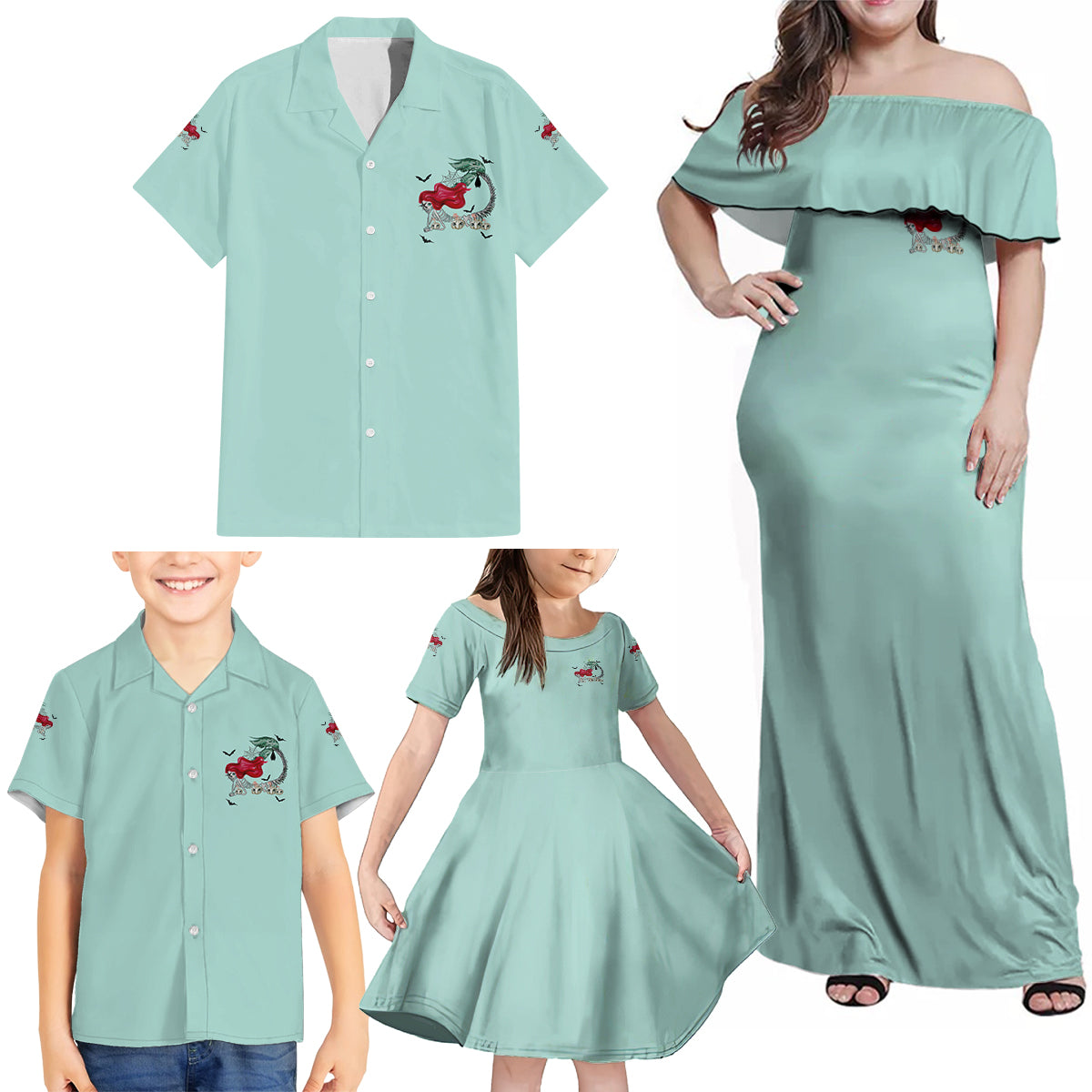 Salty Witch Mermaid Halloween Family Matching Off Shoulder Maxi Dress and Hawaiian Shirt - Wonder Print Shop