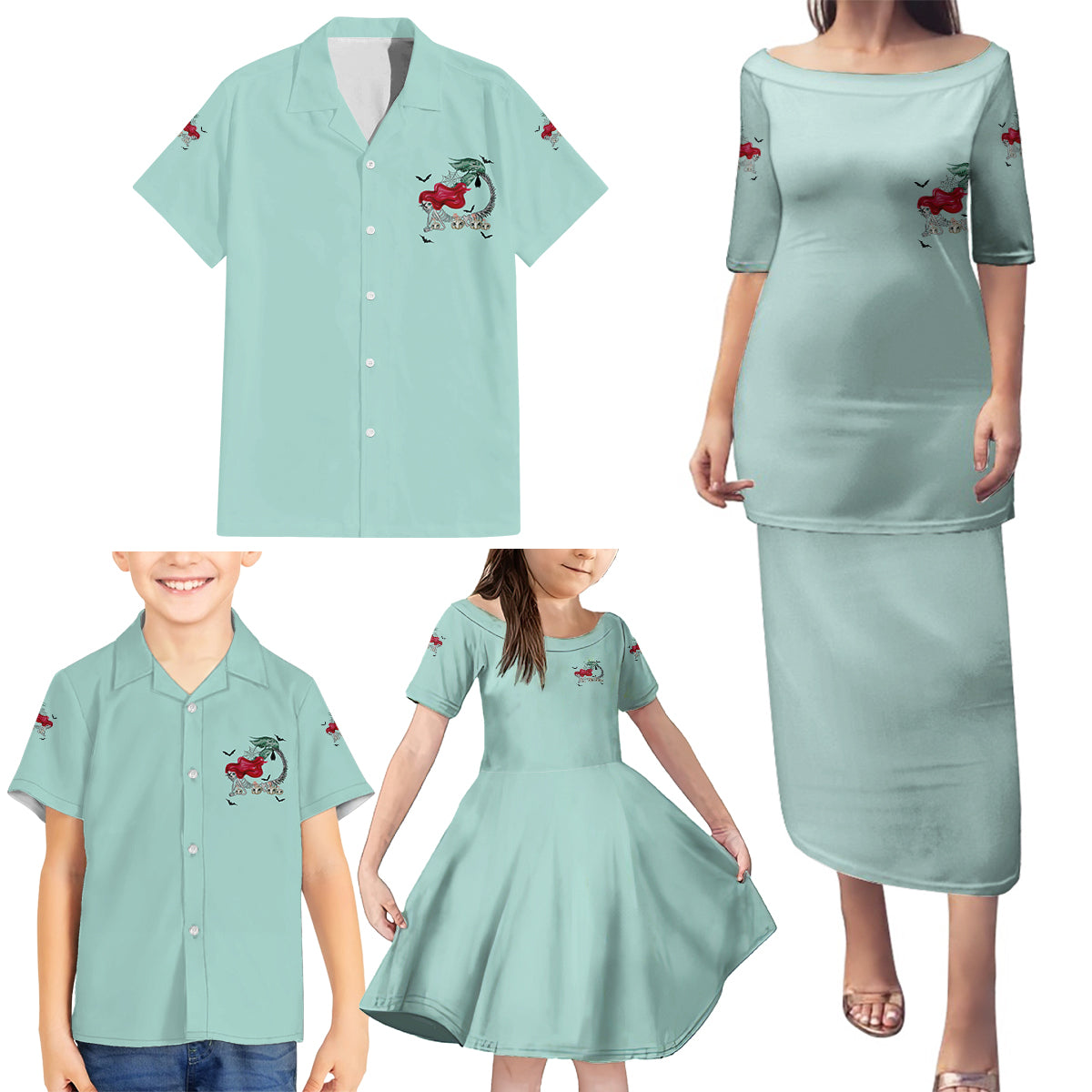 Salty Witch Mermaid Halloween Family Matching Puletasi Dress and Hawaiian Shirt - Wonder Print Shop