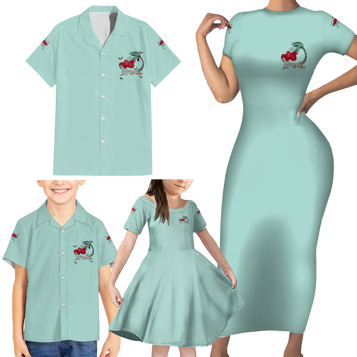 Salty Witch Mermaid Halloween Family Matching Short Sleeve Bodycon Dress and Hawaiian Shirt - Wonder Print Shop