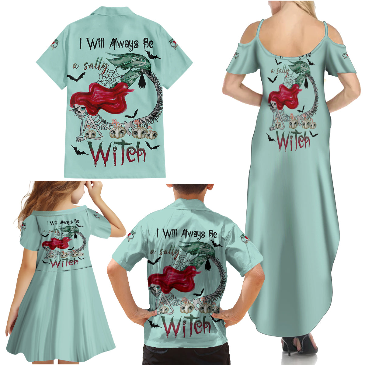 Salty Witch Mermaid Halloween Family Matching Summer Maxi Dress and Hawaiian Shirt - Wonder Print Shop