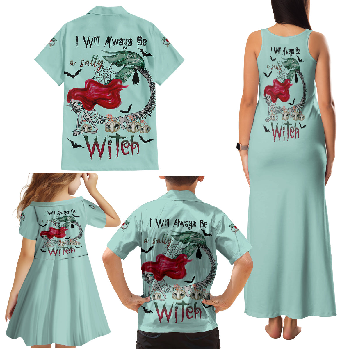 Salty Witch Mermaid Halloween Family Matching Tank Maxi Dress and Hawaiian Shirt - Wonder Print Shop