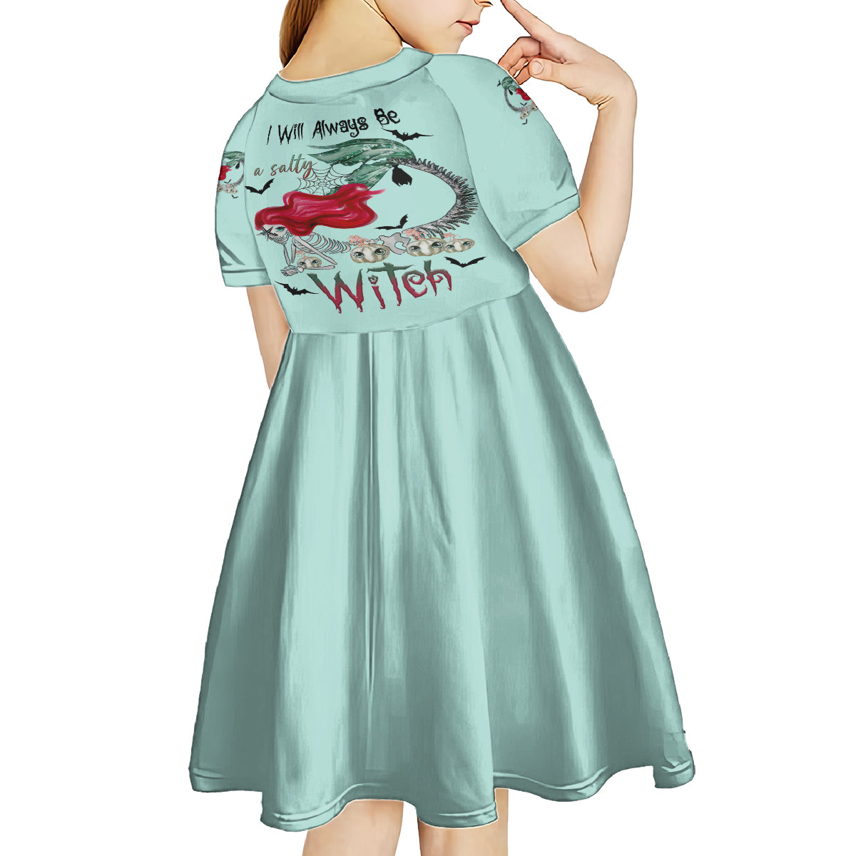 Salty Witch Mermaid Halloween Kid Short Sleeve Dress - Wonder Print Shop