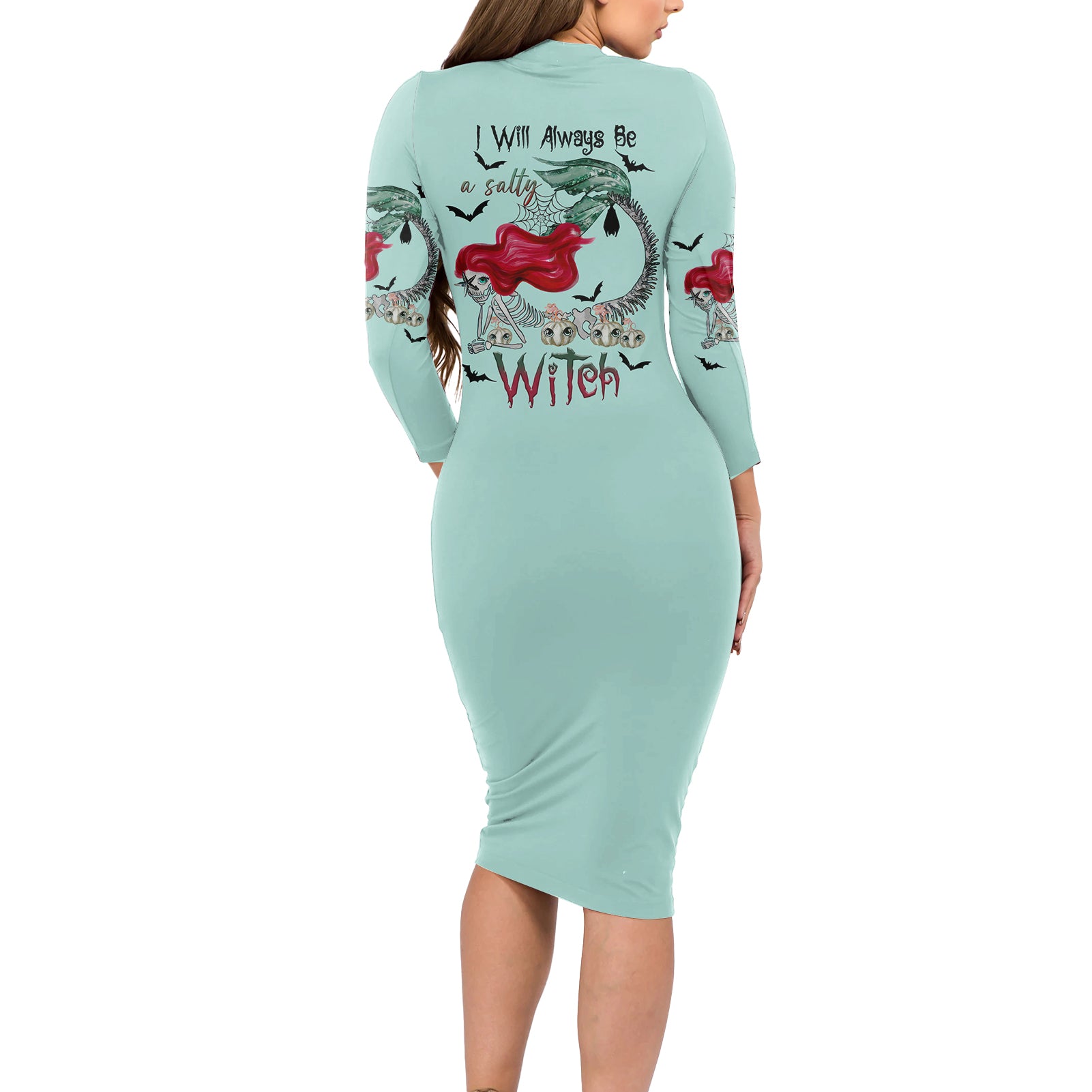 Salty Witch Mermaid Halloween Long Sleeve Bodycon Dress - Wonder Print Shop