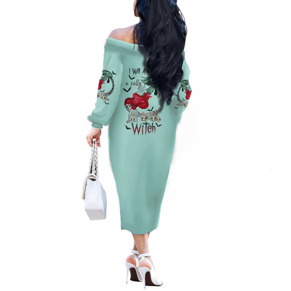 Salty Witch Mermaid Halloween Off The Shoulder Long Sleeve Dress - Wonder Print Shop