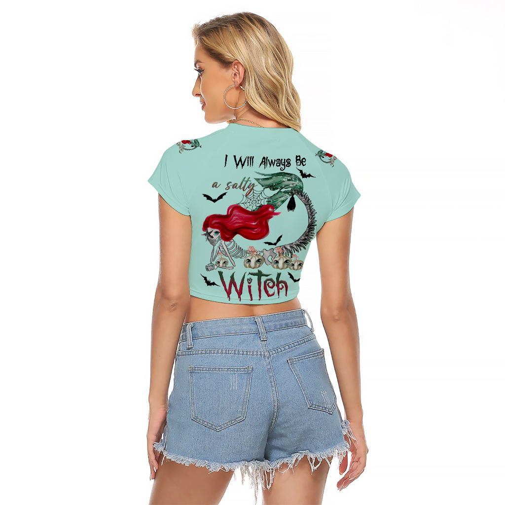 Salty Witch Mermaid Halloween Raglan Cropped T Shirt - Wonder Print Shop