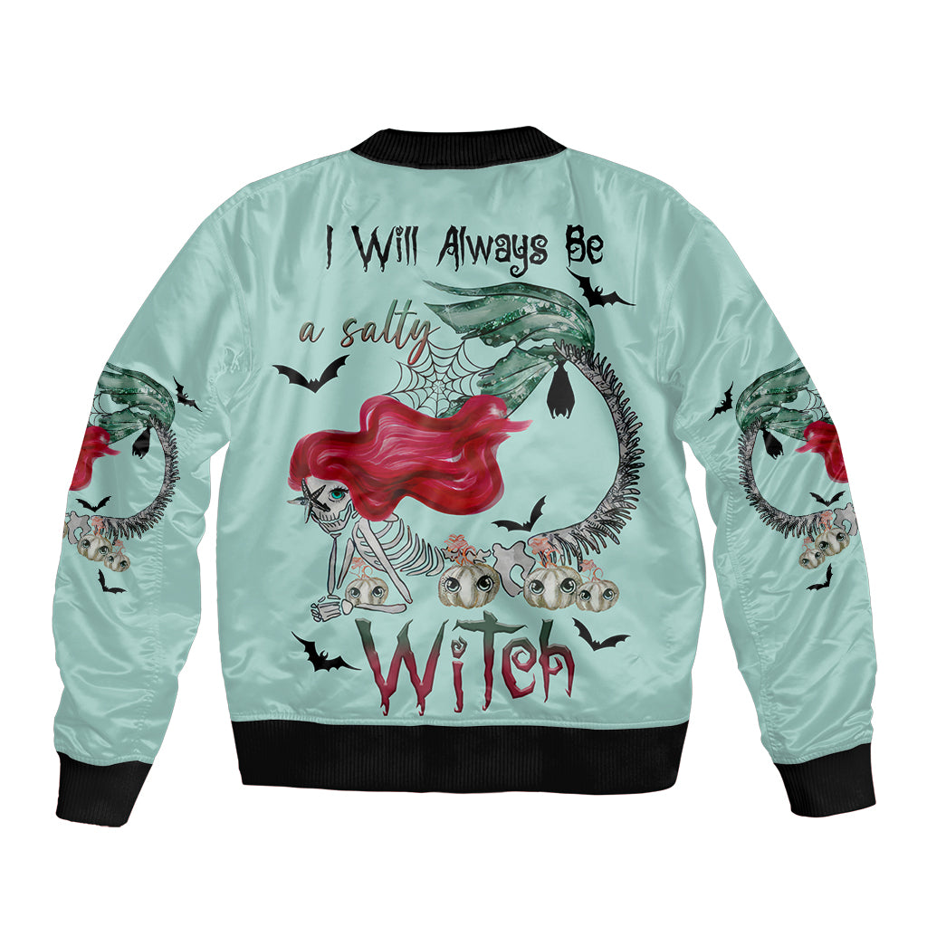 Salty Witch Mermaid Halloween Sleeve Zip Bomber Jacket - Wonder Print Shop