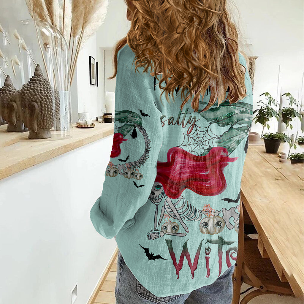 Salty Witch Mermaid Halloween Women Casual Shirt - Wonder Print Shop