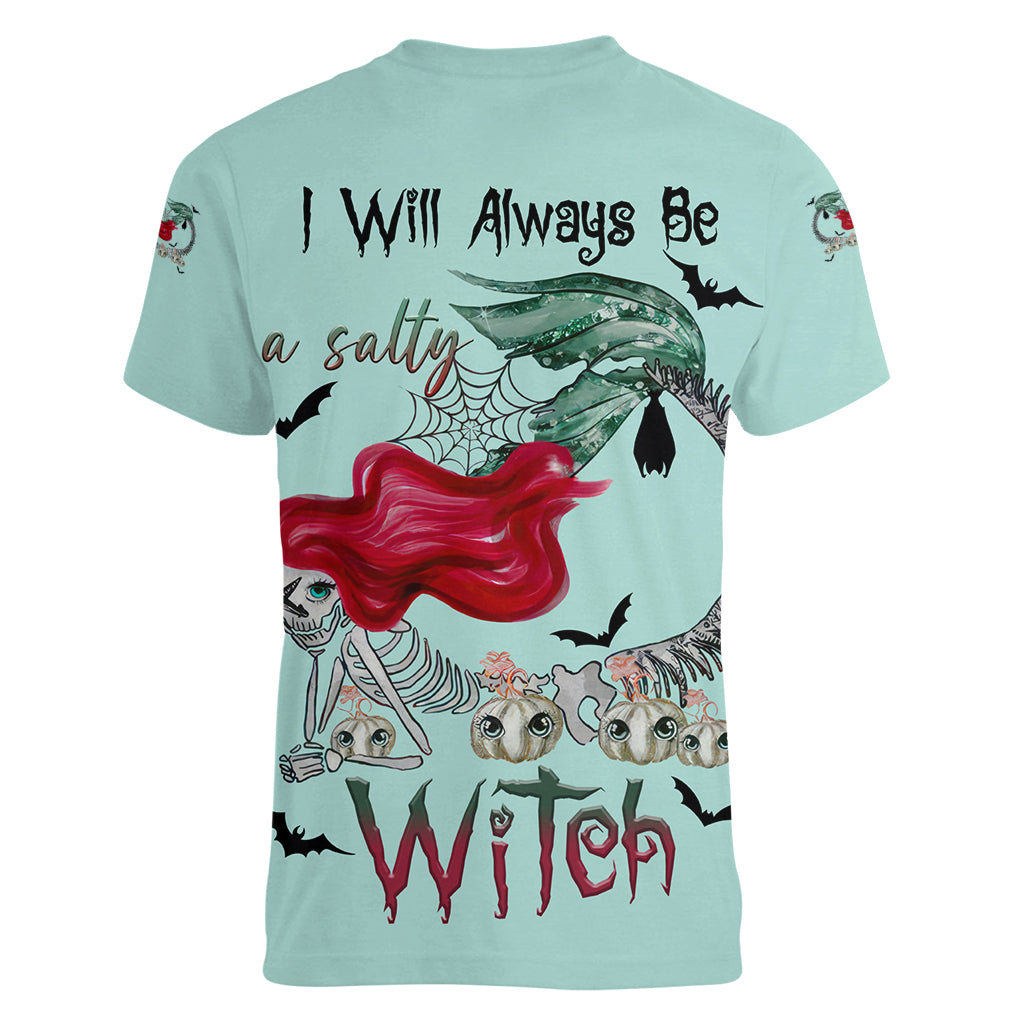 Salty Witch Mermaid Halloween Women V Neck T Shirt - Wonder Print Shop