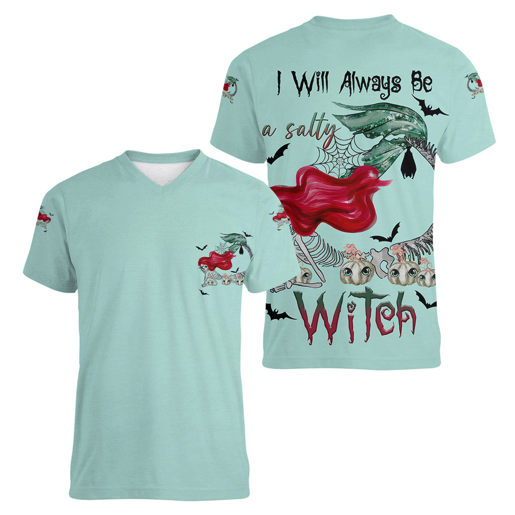 Salty Witch Mermaid Halloween Women V Neck T Shirt - Wonder Print Shop
