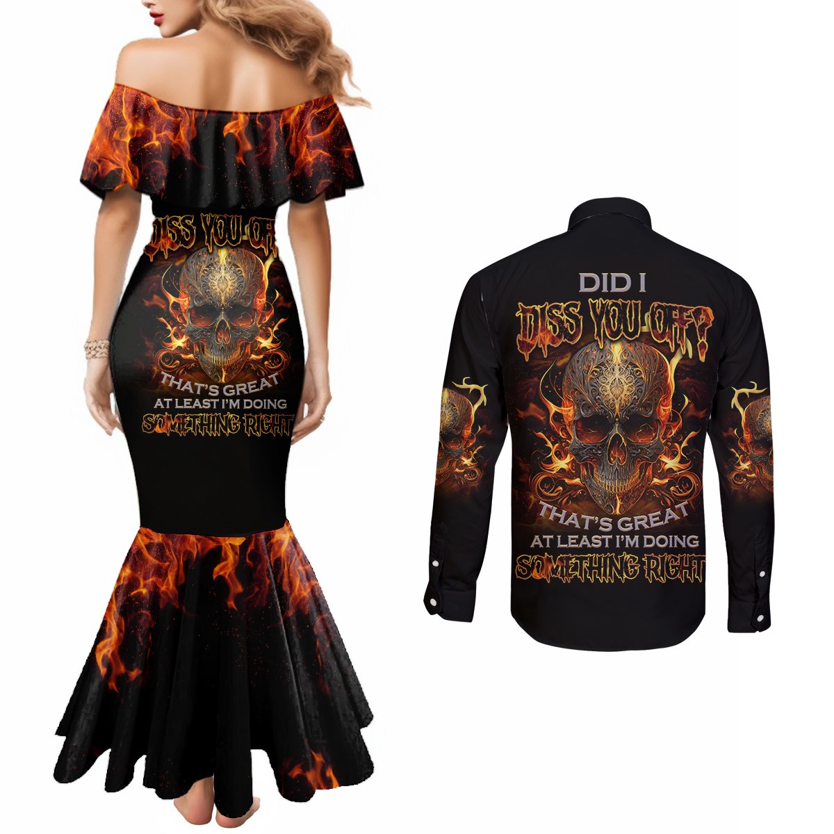 did-i-piss-you-off-skull-filagree-couples-matching-mermaid-dress-and-long-sleeve-button-shirt