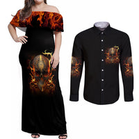 Did I Piss You Off Skull Filagree Couples Matching Off Shoulder Maxi Dress and Long Sleeve Button Shirt - Wonder Print Shop