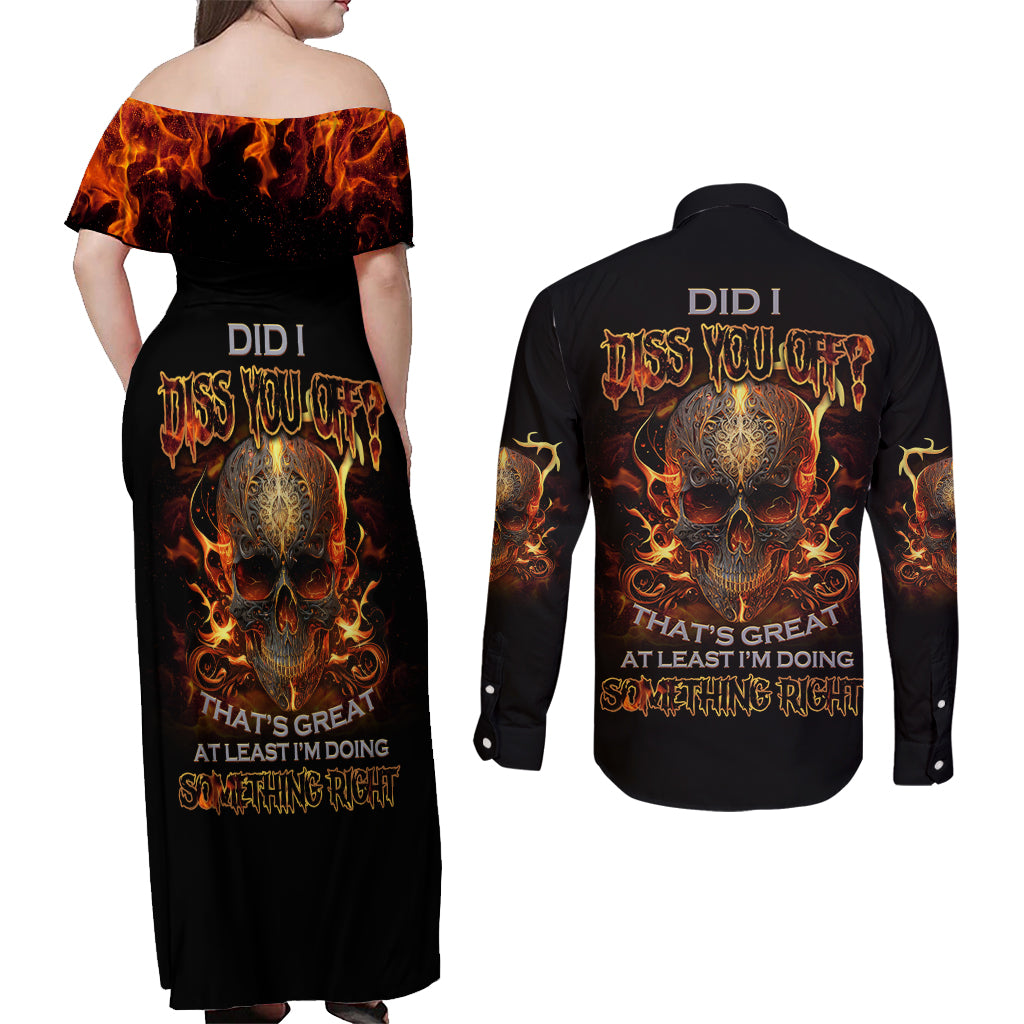 Did I Piss You Off Skull Filagree Couples Matching Off Shoulder Maxi Dress and Long Sleeve Button Shirt - Wonder Print Shop