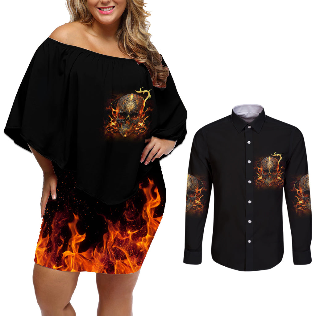 Did I Piss You Off Skull Filagree Couples Matching Off Shoulder Short Dress and Long Sleeve Button Shirt - Wonder Print Shop