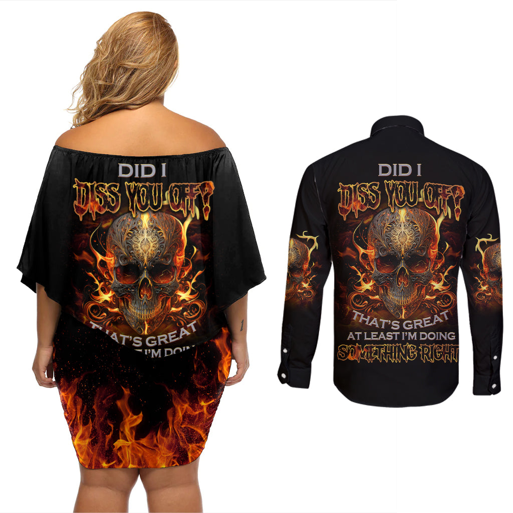Did I Piss You Off Skull Filagree Couples Matching Off Shoulder Short Dress and Long Sleeve Button Shirt - Wonder Print Shop