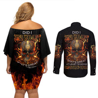 Did I Piss You Off Skull Filagree Couples Matching Off Shoulder Short Dress and Long Sleeve Button Shirt - Wonder Print Shop