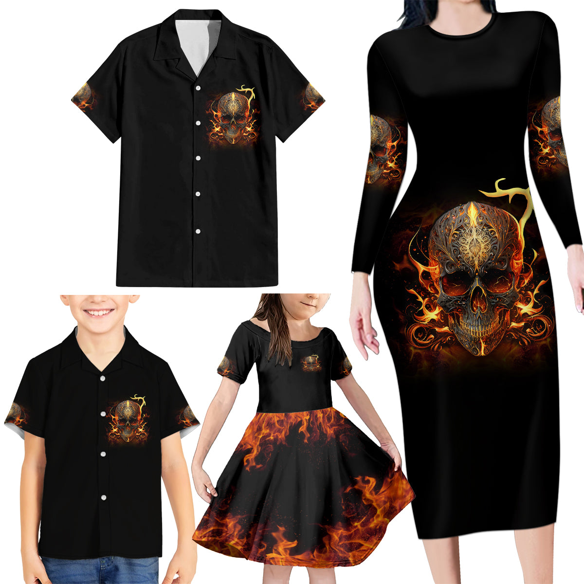 Did I Piss You Off Skull Filagree Family Matching Long Sleeve Bodycon Dress and Hawaiian Shirt - Wonder Print Shop