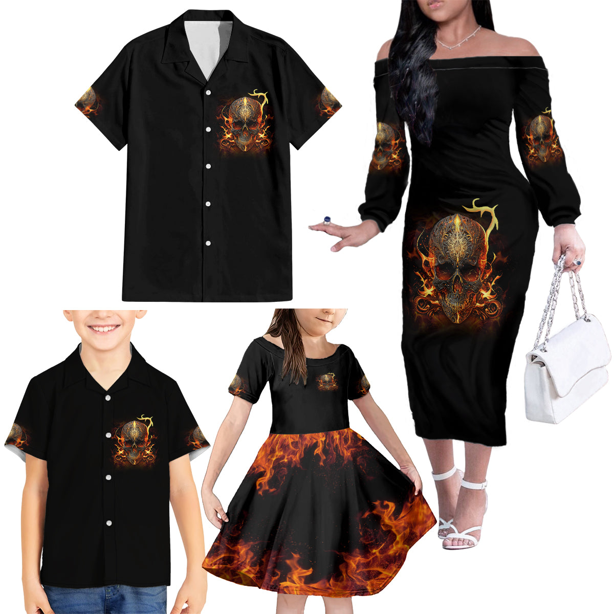 Did I Piss You Off Skull Filagree Family Matching Off Shoulder Long Sleeve Dress and Hawaiian Shirt - Wonder Print Shop