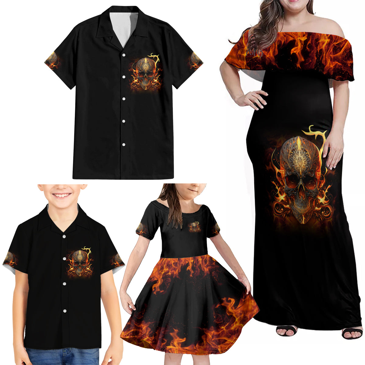 Did I Piss You Off Skull Filagree Family Matching Off Shoulder Maxi Dress and Hawaiian Shirt - Wonder Print Shop