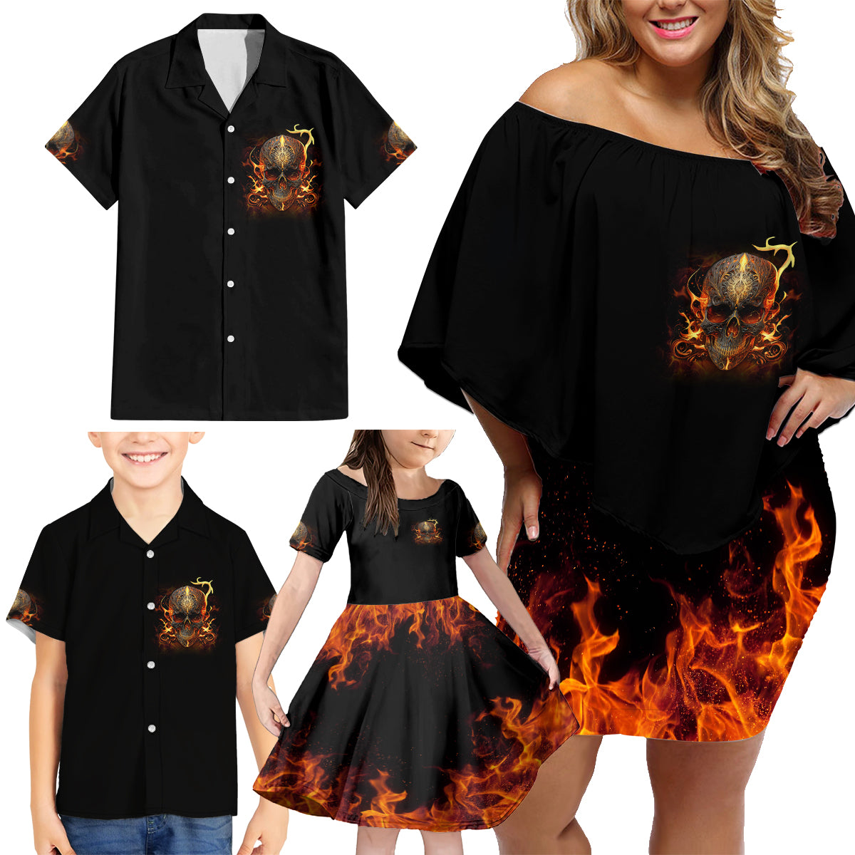 Did I Piss You Off Skull Filagree Family Matching Off Shoulder Short Dress and Hawaiian Shirt - Wonder Print Shop
