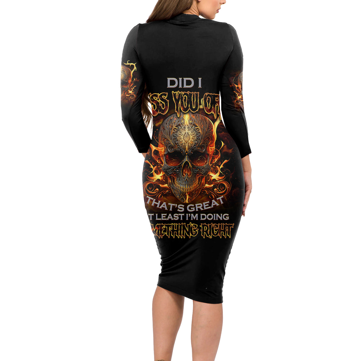 Did I Piss You Off Skull Filagree Long Sleeve Bodycon Dress - Wonder Print Shop