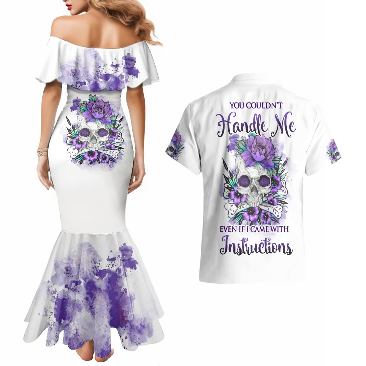 You Couldn't Handle Me Skul Couples Matching Mermaid Dress and Hawaiian Shirt - Wonder Print Shop