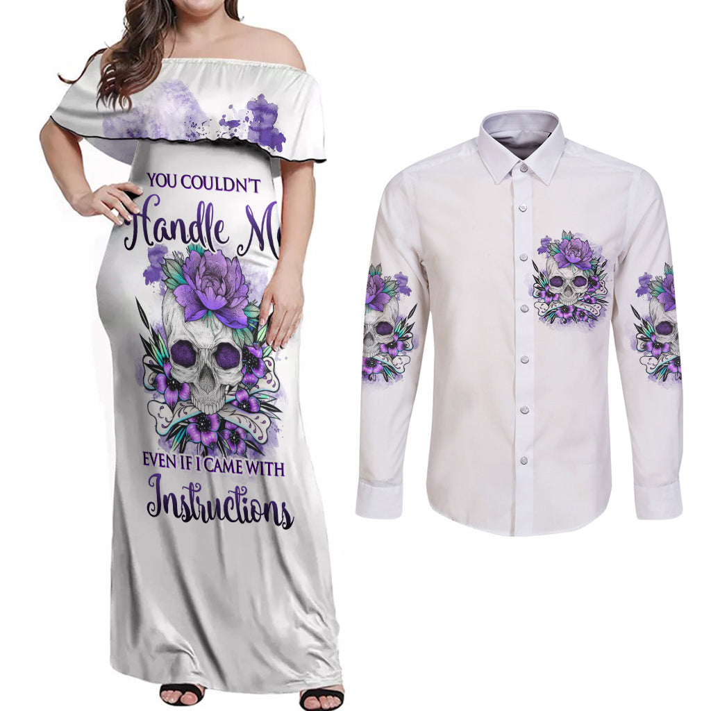You Couldn't Handle Me Skul Couples Matching Off Shoulder Maxi Dress and Long Sleeve Button Shirt - Wonder Print Shop