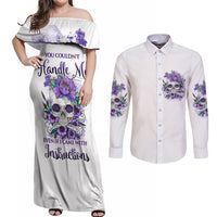 You Couldn't Handle Me Skul Couples Matching Off Shoulder Maxi Dress and Long Sleeve Button Shirt - Wonder Print Shop