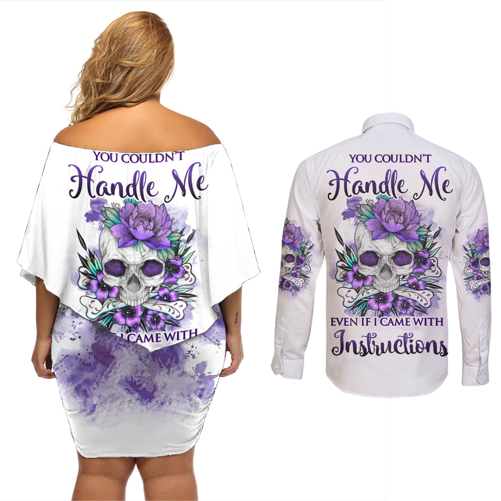 You Couldn't Handle Me Skul Couples Matching Off Shoulder Short Dress and Long Sleeve Button Shirt - Wonder Print Shop