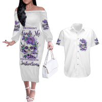 You Couldn't Handle Me Skul Couples Matching Off The Shoulder Long Sleeve Dress and Hawaiian Shirt - Wonder Print Shop