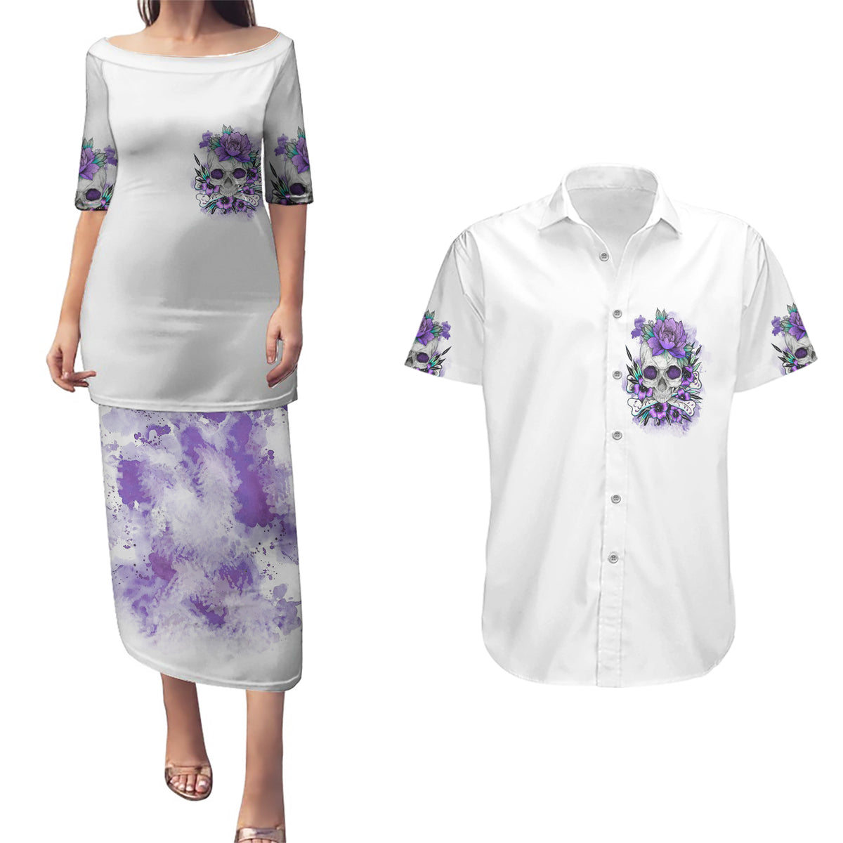You Couldn't Handle Me Skul Couples Matching Puletasi Dress and Hawaiian Shirt - Wonder Print Shop