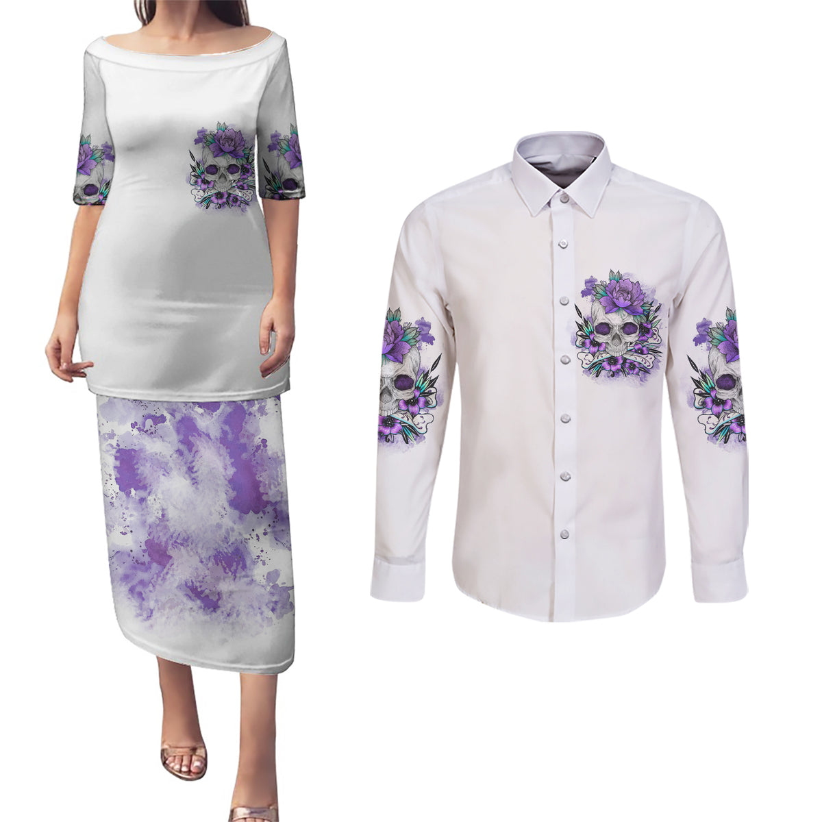 You Couldn't Handle Me Skul Couples Matching Puletasi Dress and Long Sleeve Button Shirt - Wonder Print Shop