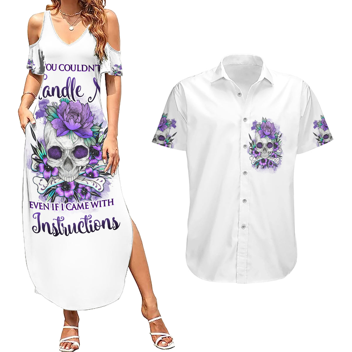 You Couldn't Handle Me Skul Couples Matching Summer Maxi Dress and Hawaiian Shirt - Wonder Print Shop