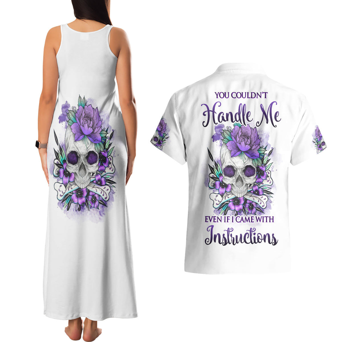 You Couldn't Handle Me Skul Couples Matching Tank Maxi Dress and Hawaiian Shirt - Wonder Print Shop
