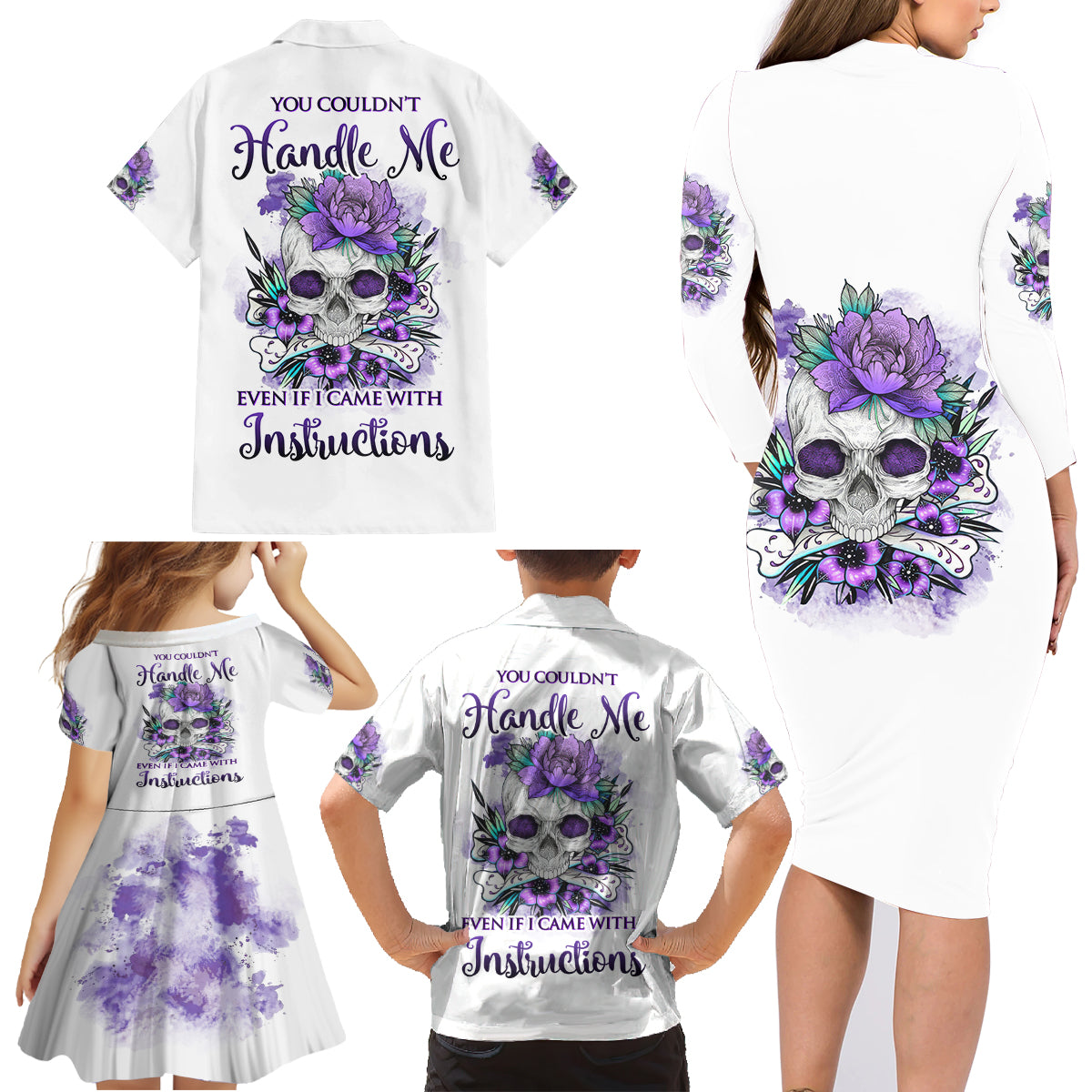You Couldn't Handle Me Skul Family Matching Long Sleeve Bodycon Dress and Hawaiian Shirt - Wonder Print Shop