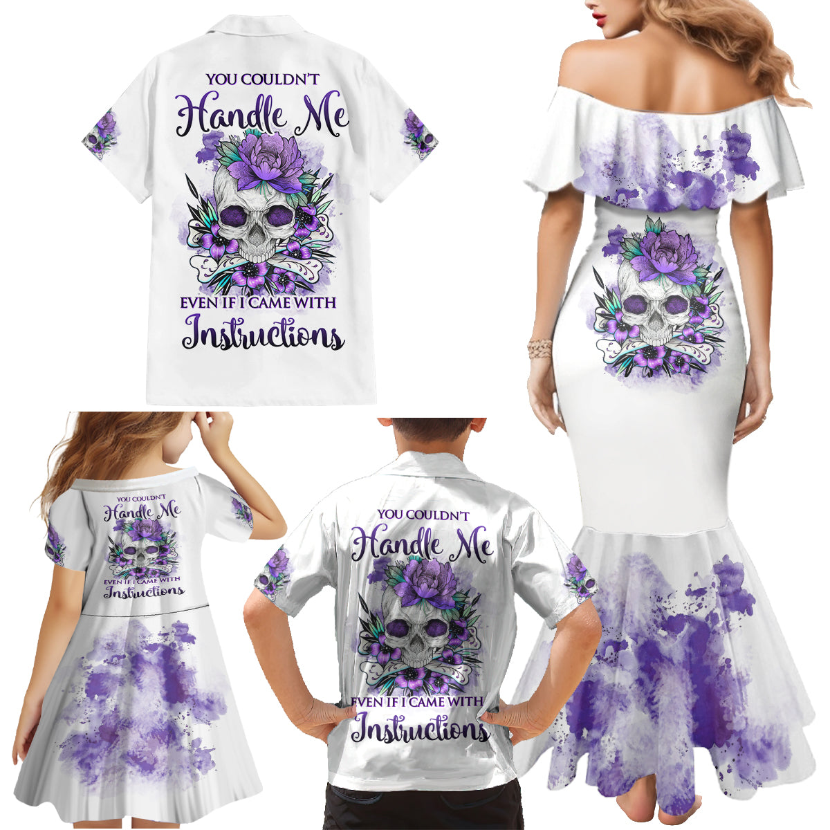 You Couldn't Handle Me Skul Family Matching Mermaid Dress and Hawaiian Shirt - Wonder Print Shop