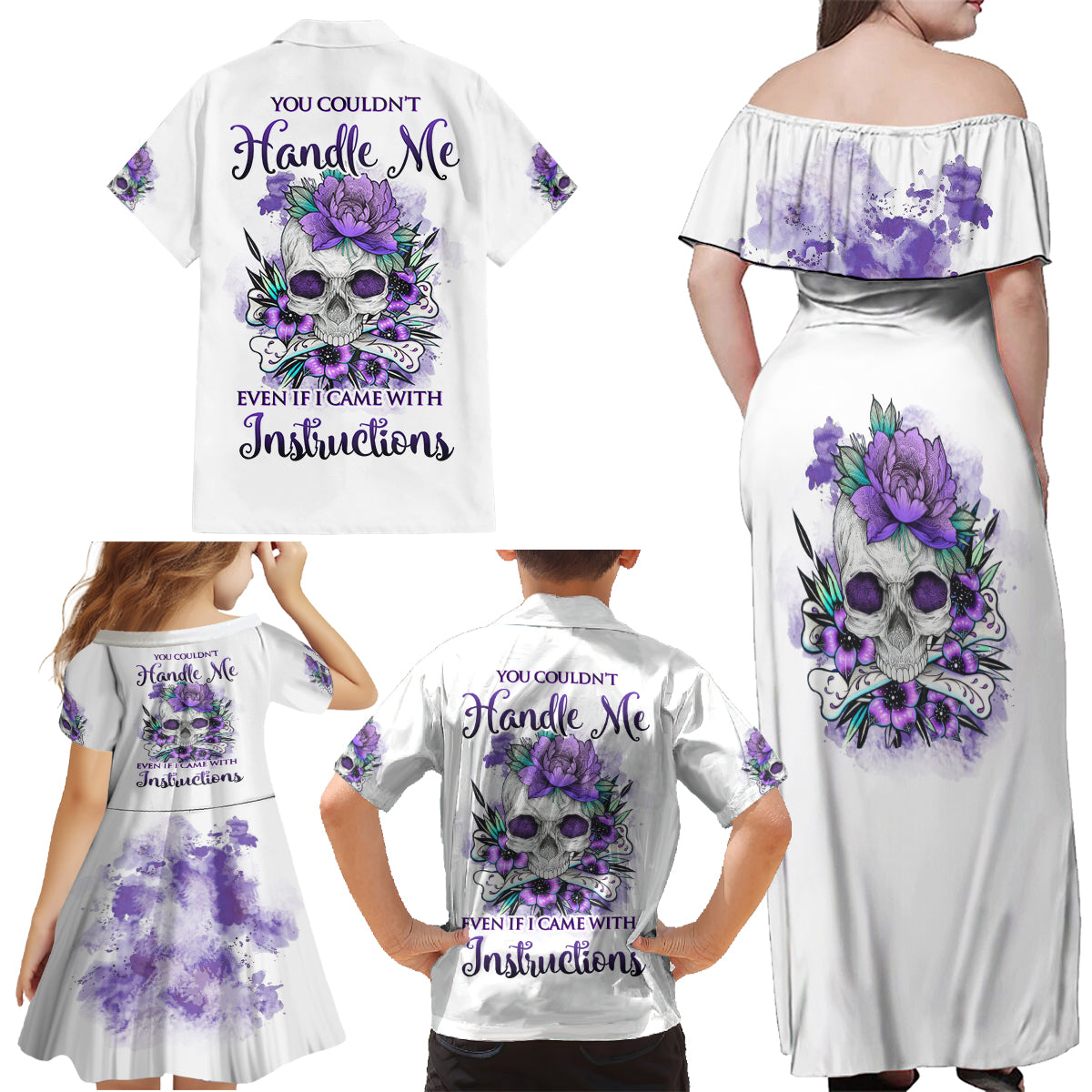 You Couldn't Handle Me Skul Family Matching Off Shoulder Maxi Dress and Hawaiian Shirt - Wonder Print Shop