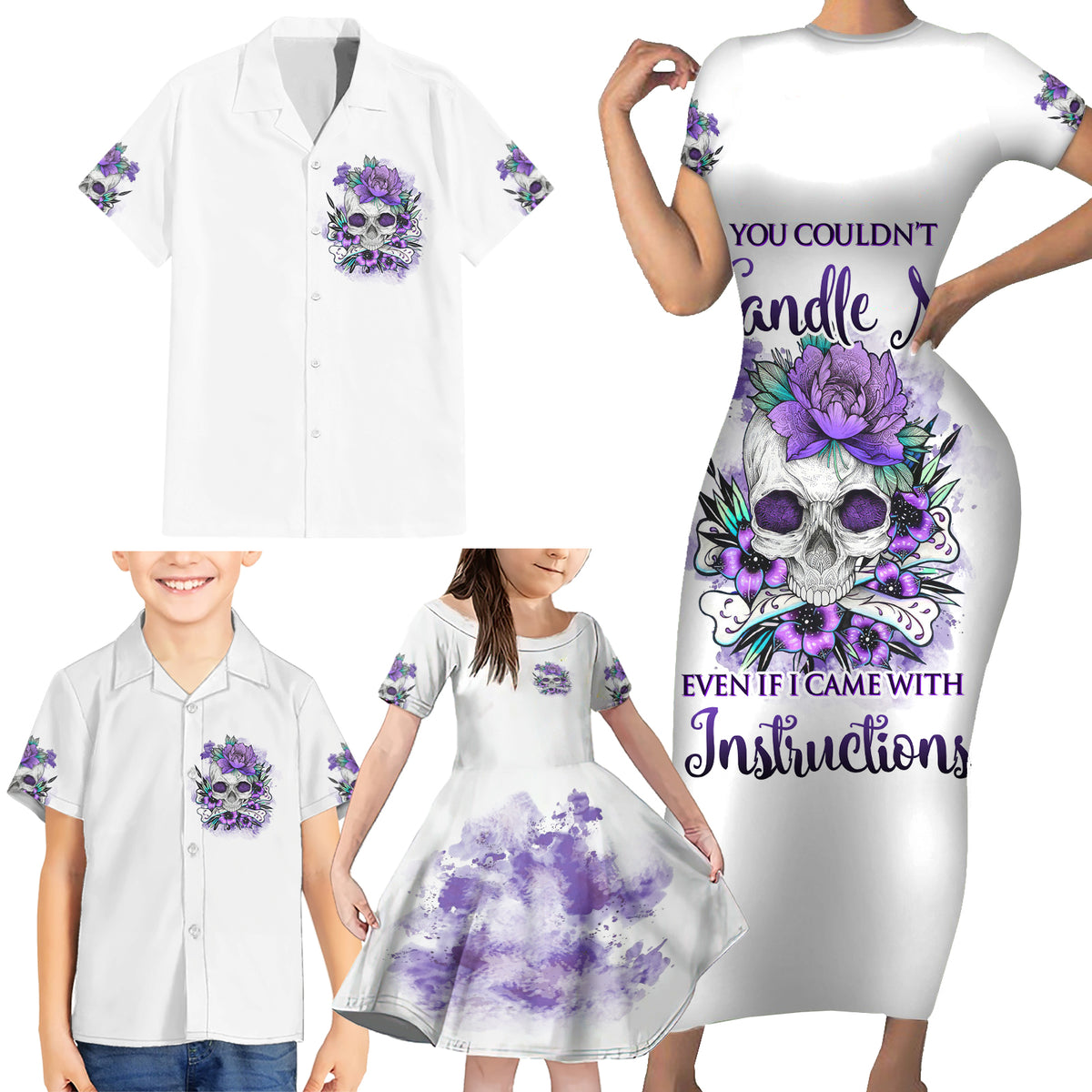 You Couldn't Handle Me Skul Family Matching Short Sleeve Bodycon Dress and Hawaiian Shirt - Wonder Print Shop