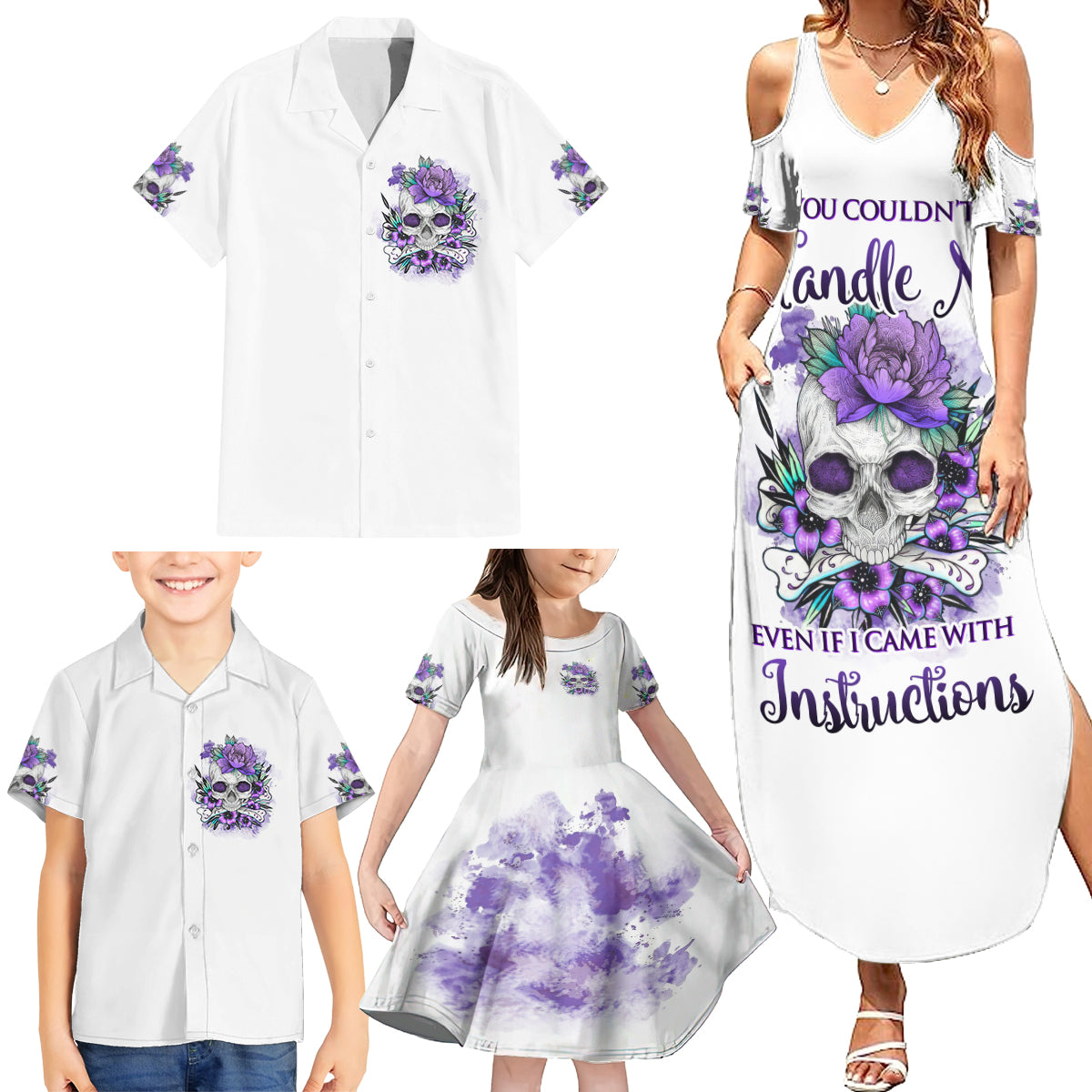 You Couldn't Handle Me Skul Family Matching Summer Maxi Dress and Hawaiian Shirt - Wonder Print Shop