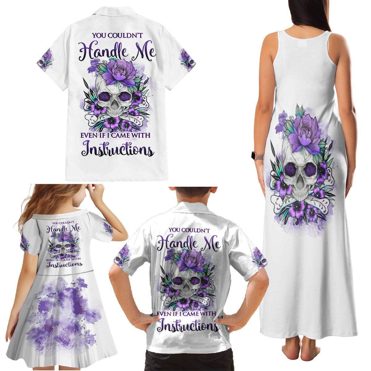 You Couldn't Handle Me Skul Family Matching Tank Maxi Dress and Hawaiian Shirt - Wonder Print Shop