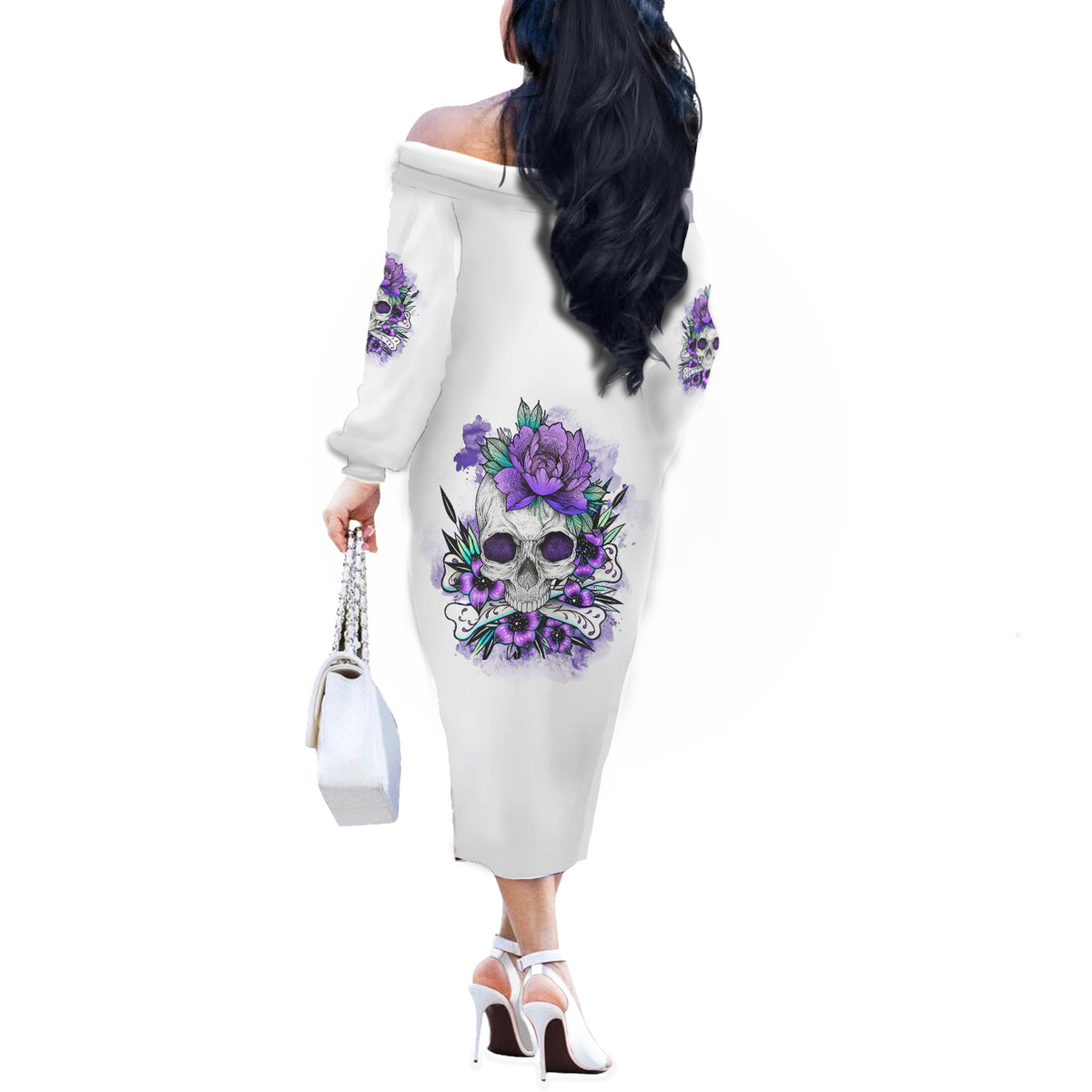 You Couldn't Handle Me Skul Off The Shoulder Long Sleeve Dress - Wonder Print Shop